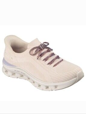Skechers Women's Pale Pink Knit Slip-On Sneakers with Purple Laces